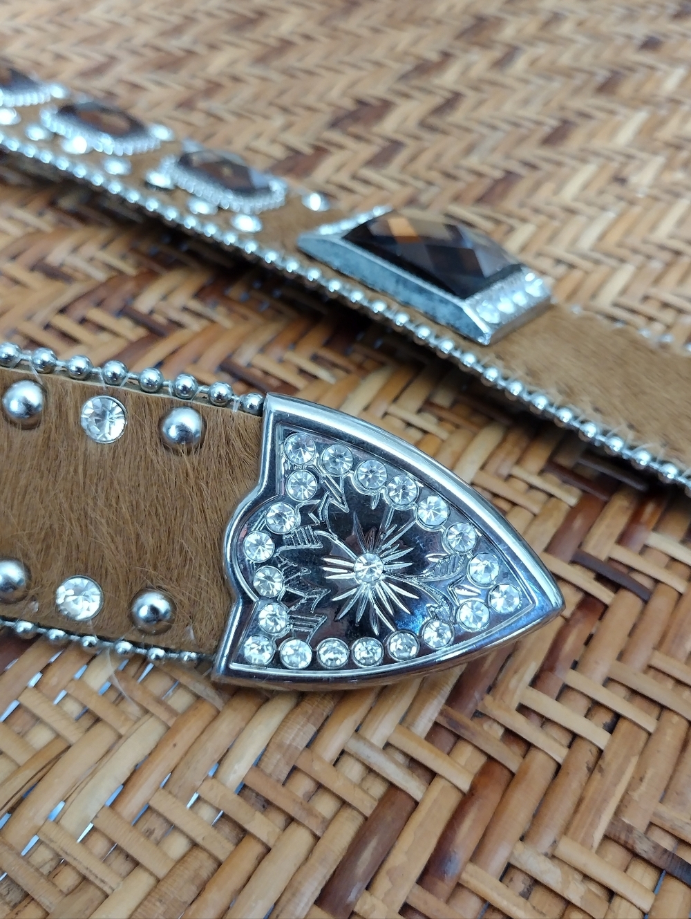 Women’s Embellished Brown Haircalf Western Belt with Silver Buckle - Picture 4 of 6
